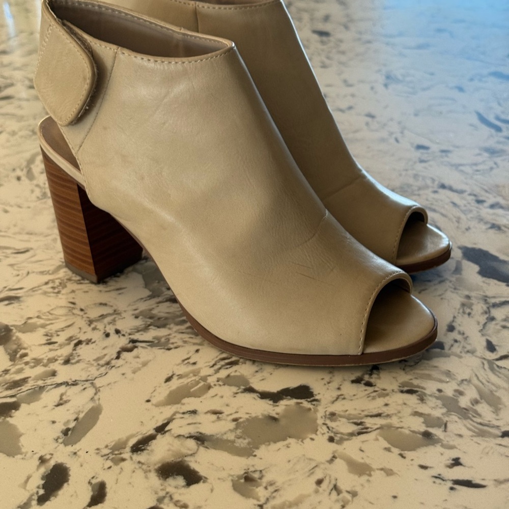 Call It Spring Beige Peep-Toe Block Heel Boots